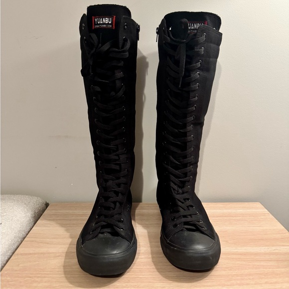 Anufer Yuanbu Shoes - Anufer Yuanbu | Black Knee High Lace Up Sneakers